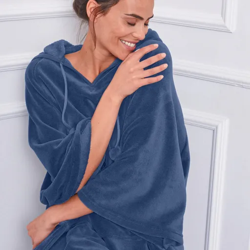 Poncho din fleece cu glugă, moale la atingere