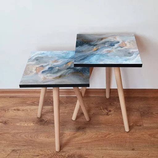 Set masute 2 piese, Hanah Home, 2Shp178, Albastru / Gri / Portocaliu