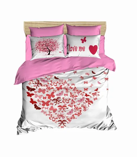 Lenjerie de pat dubla King (FR), 3 piese, L'essentiel Maison, 187, Alb / Roz / Roșu
