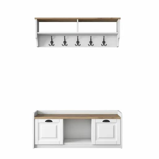 Cuier de perete cu dulap de pantofi Polo White and Walnut