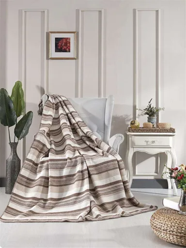 Patura Double, L'essentiel Maison, Waffle, 60% bumbac/30% acril/10% poliester, Maro / Bej / Crem