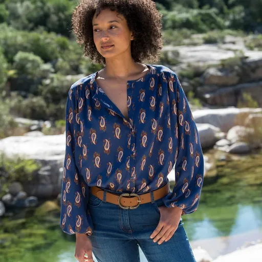 Bluză cămașă cu nasturi și imprimeu