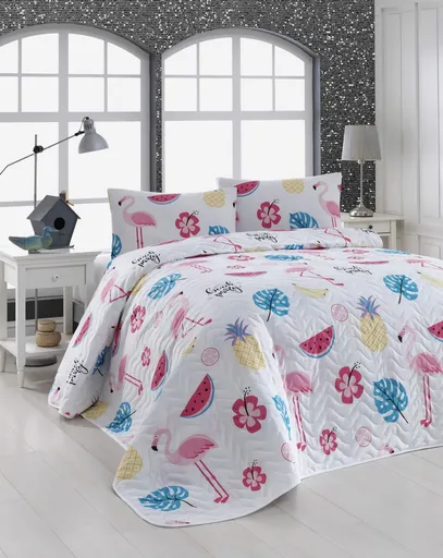 Cuvertura matlasata dubla King (IT) (ES), L'essentiel Maison, Kokteyl, 65% bumbac/35% poliester , Alb / Roz / Albastru / Galben