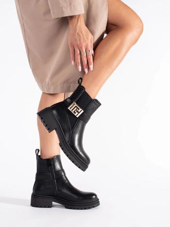 Botine negre clasice cu toc plat pentru femei