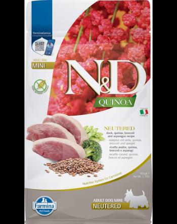 FARMINA N&amp;D Quinoa Dog Duck, Broccoli &amp; Asparagus Neutered Adult Mini 800 g Hrana uscata caini de talie mica, sterilizati