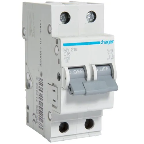 Siguranta automata 2P, 16A, 4,5kA, C, Hager MY216