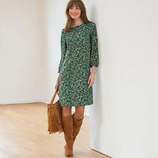 Rochie dreaptă imprimată cu mâneci 7/8