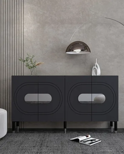 Consola, Hanah Home, Demet, 150x75x35 cm, PAL , Antracit / Argintiu