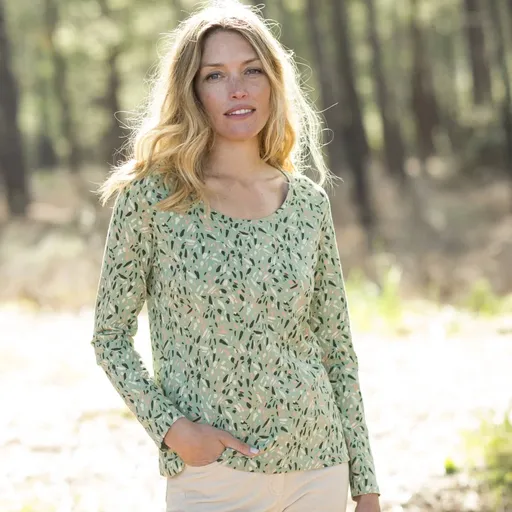 Tricou cu mânecă lungă și imprimeu, bumbac organic