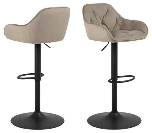 Scaun de bar Brooke, Actona, 52x52x109 cm, rotativ, catifea/otel, bej