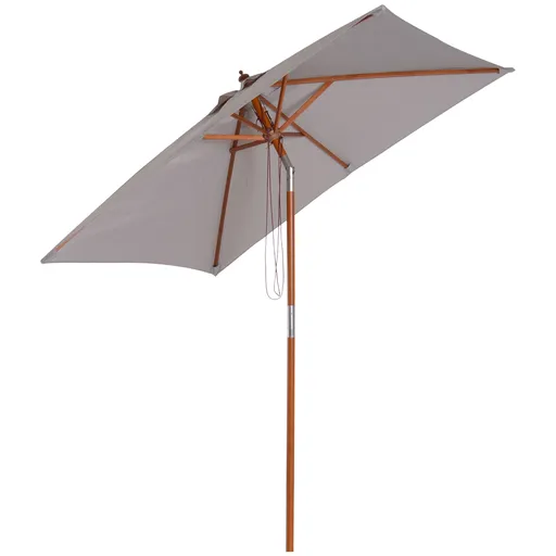 Outsunny Umbrelă de Soare Reglabilă pentru Grădină, Cadru din Lemn, 2x1.5m, Gri | Aosom Romania