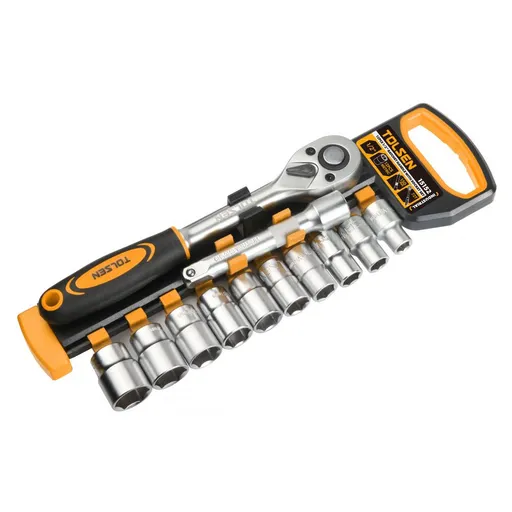 Set de 12 chei tubulare de 1/2" cu maner cu clichet Cr-V (Industrial)