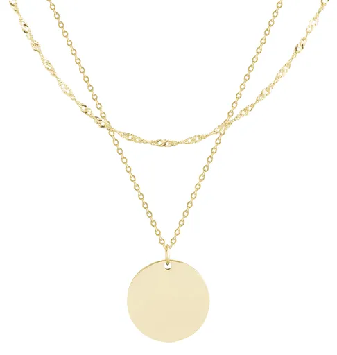 Troli Colier dublu placat cu aur din otel cu pandantiv rotund