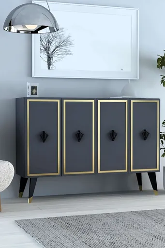 Consola, Hanah Home, 8178KM-32, 120x80x29.6 cm, PAL , Antracit / Negru / Auriu