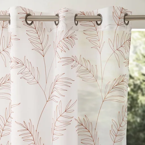 Perdea voal cu broderie de frunze și garnitură cu ochiuri