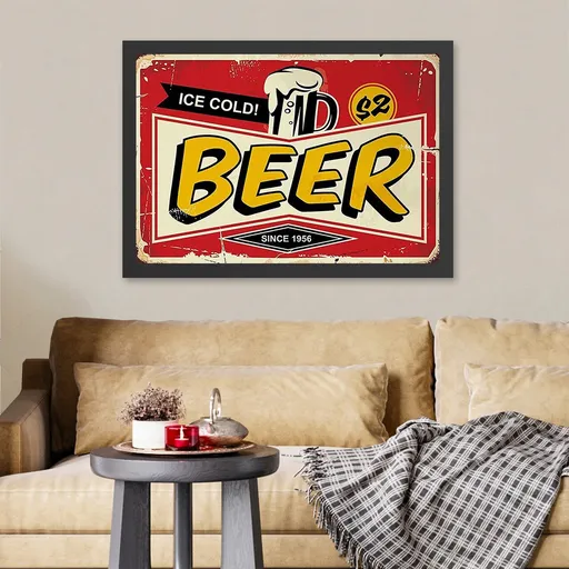 Tablou decorativ, Ice Cold Beer 2 (40 x 55), Polistiren, Roșu / Galben / Negru / Crem