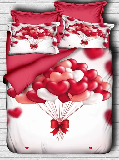 Lenjerie de pat dubla King (FR), 3 piese, L'essentiel Maison, 162, Roșu / Roz / Alb