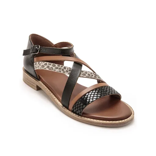Sandale plate cu model din piele de șarpe