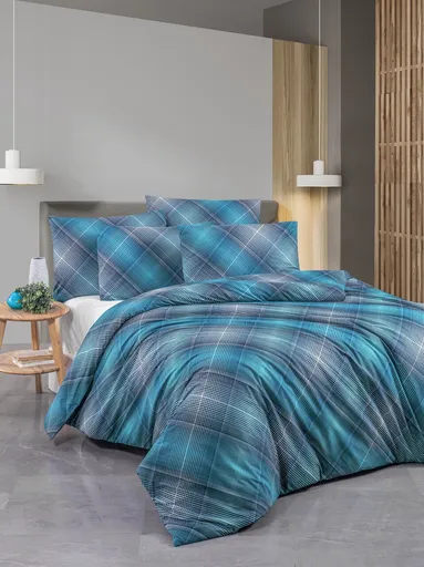 Lenjerie de pat pentru o persoana, L'essentiel Maison, Dasha, Albastru / Albastru închis