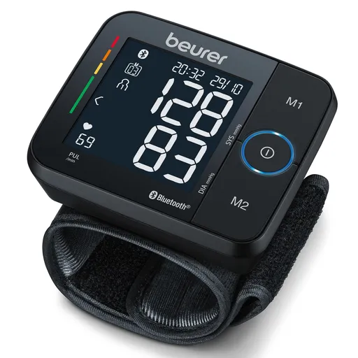 Monitor de tensiune arteriala Beurer BC 54, Incheietura 13,5-21,5 cm, Compatibilitate Android Si iOS, Bluetooth, Indicator de risc, Aritmie, LCD, Negr