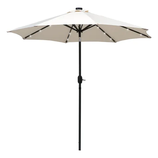 Outsunny Umbrelă de grădină Umbrelă dreaptă Umbrelă octogonală rabatabilă Ø 2,7 x 2,4 m luminată solar 24 LED-uri poliester de înaltă densitate 180 g/