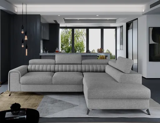 Coltar extensibil dreapta 4 locuri, ELTAP, Lau-44, Laurence, 278x205x92 cm, lemn/poliester, gri deschis