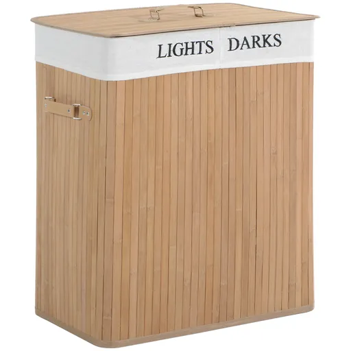 Cos de rufe HOMCOM din bambus cu capac, natural, 52x32x63cm | Aosom RO