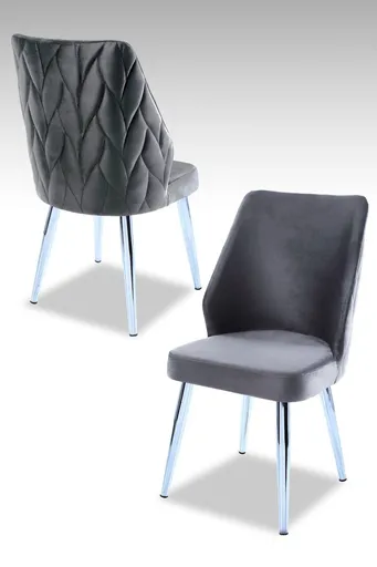 Set scaune 4 piese, Hanah Home, Pufi, PAL, Gri/Crom