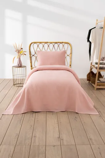 Cuvertura pique Single, L'essentiel Maison, Waffle, Roz pudra