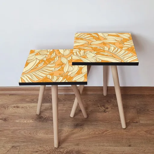 Set masute 2 piese, Hanah Home, 2Shp204, Portocala / Crema