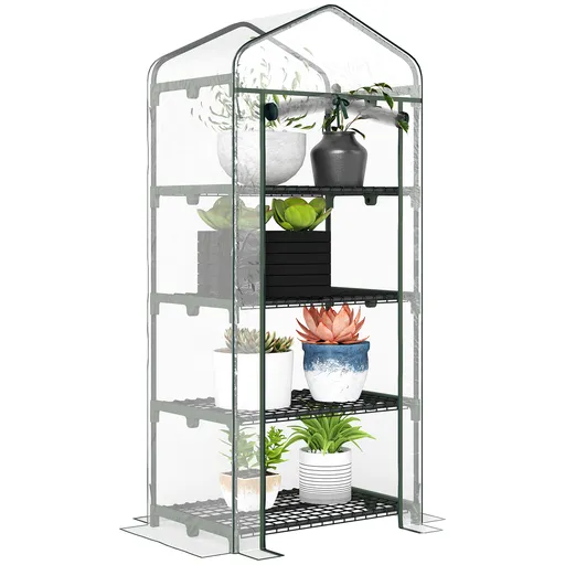 Outsunny Sera pentru Balcon Compacta cu 4 Rafturi pentru Plante, Sera pentru Gradina cu Acoperis din PVC Transparent, 70x50x160cm | Aosom Romania