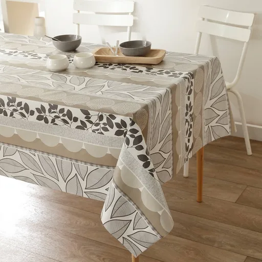 Față de masă cerată cu imprimeu de frunze și efect de napron