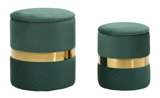 Mauro Ferretti Puf Cu Depozitare Sheffild Verde Set 2 Bucăți Cm Ø 37X42-28X33 | Aosom Romania