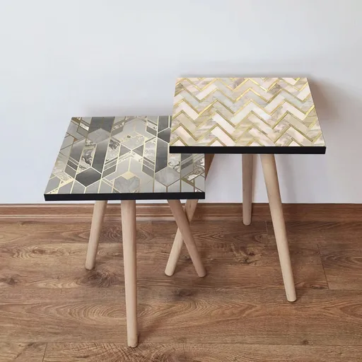 Set masute 2 piese, Hanah Home, 2Shp469, Gri / Auriu / Bej