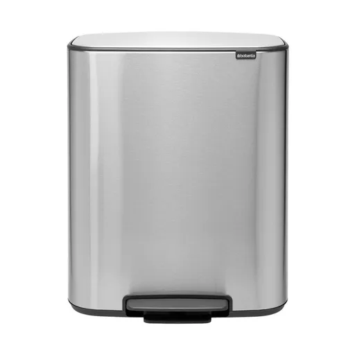 Cos de gunoi Brabantia Bo Pedal 1003192, 2x30 L, Inchidere lina, Baza antiderapanta, Rezistent la amprente, Inox/mat