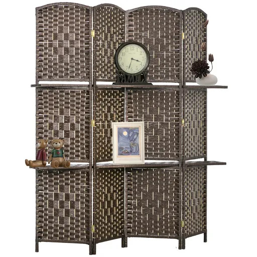 HOMCOM Paravan separator de cameră 4 panouri 160 x170 cm cu 2 rafturi, pliabil, din lemn | Aosom Romania