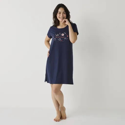 Cămașă de noapte scurtă cu mâneci scurte și imprimeu galaxie