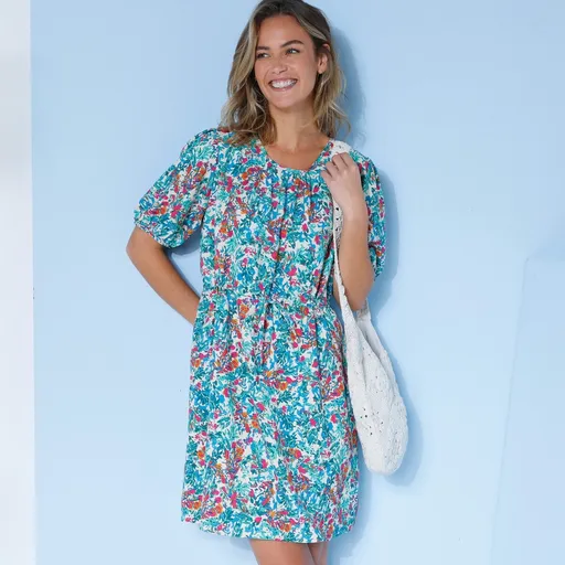 Rochie dreaptă cu imprimeu, poliester reciclat (**)