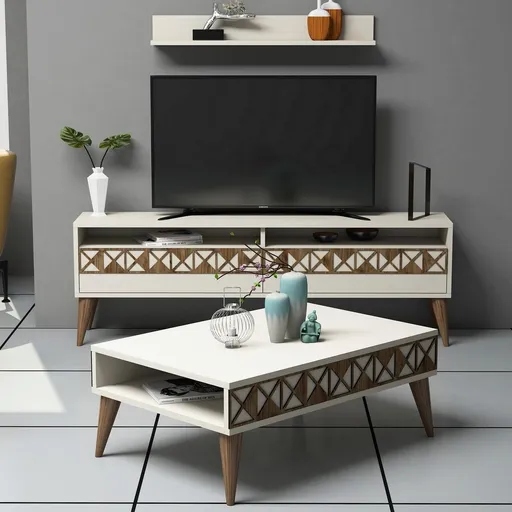 Set mobilier living, Hanah Home, Line, Crem