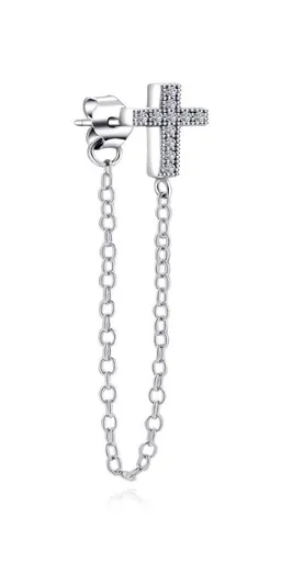 MOISS Cercel single cu lanț Cruce cu zircon transparent E0004269