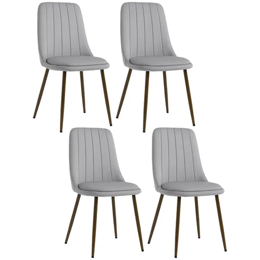 HOMCOM Set de 5 Scaune de Bucătărie cu Spătar Curbat, Picior din Oțel și Tapițerie din Catifea, 47x55x86 cm, Gri | Aosom Romania