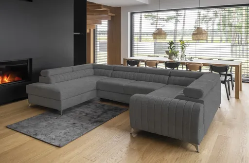 Coltar extensibil stanga 6 locuri ELTAP, LT-04VER, Louis, 347x202x92 cm, lemn/poliester, gri