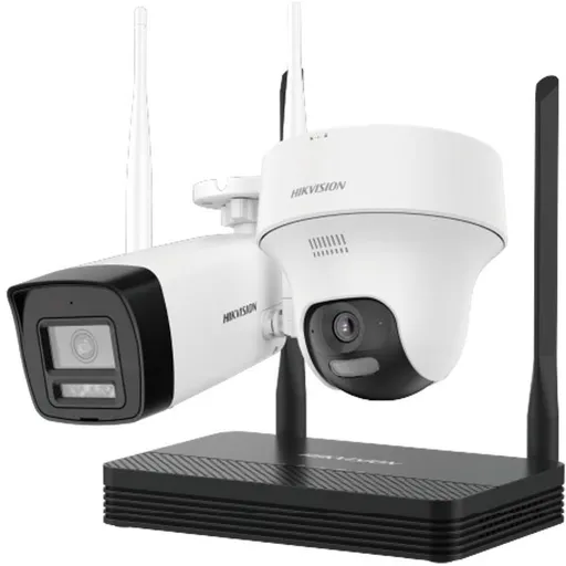 Kit 2 camere Wifi bullet si turret cu NVS HiLook IKS-2044BTH-PH/W, 4MP, lentila 2.8mm, IR 30m, lumina alba, microfon si difuzor, detectie miscare