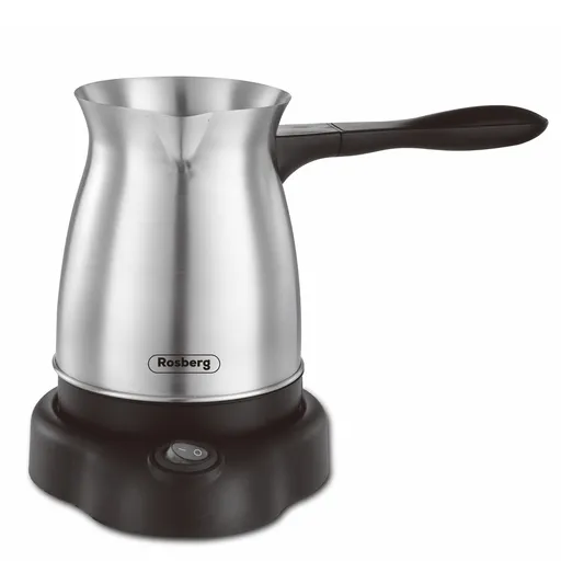 Ibric electric pentru cafea turceasca Rosberg R51165AS, 600W, 6 cesti, Ibric fara fir, Otel inoxidabil, Inox/Negru
