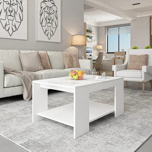 Masuta de cafea, Hanah Home, Lina, 90x43.8x60 cm, Alb / Marmura