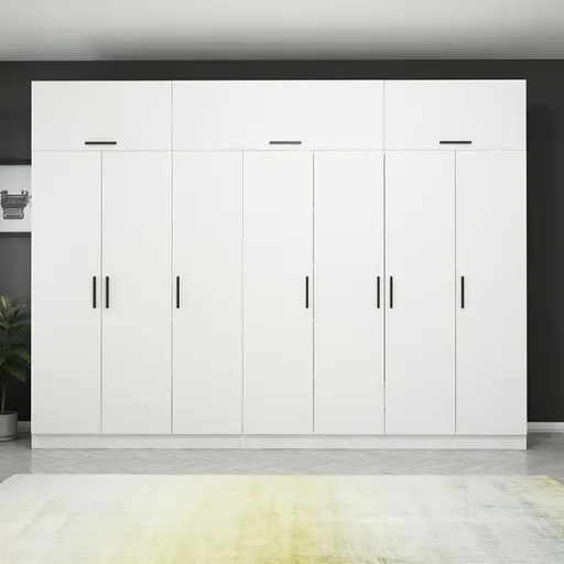 Dulap pentru haine, Hanah Home, Kale, 315x255x52 cm, Alb