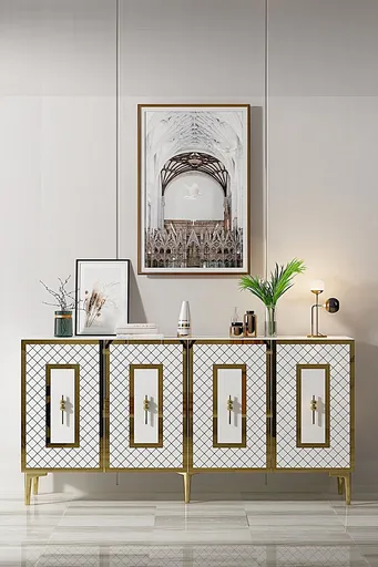 Consola, Hanah Home, Puma 150, 150x75x32 cm, PAL , Alb/Auriu