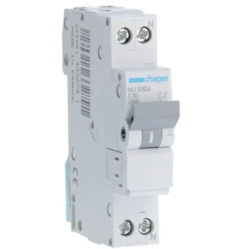 Siguranta automata 1P+N Hager MJ510J, curba C, 4.5 KA, 10 A