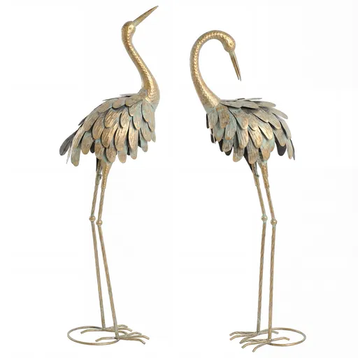 Outsunny Set de 2 statui de grădină, sculptură de stârc din metal, statui de păsări 91/95cm, pentru curte, iaz, terasă, auriu/albastru | Aosom Romania