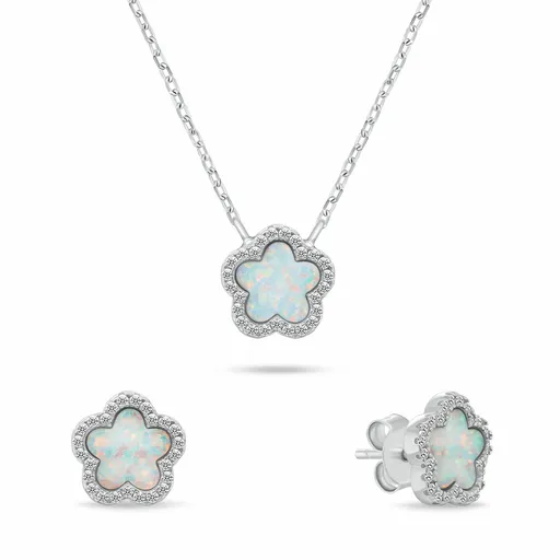 Brilio Silver Set unic de bijuterii cu opale albe SET289W (cercei, pandantiv)